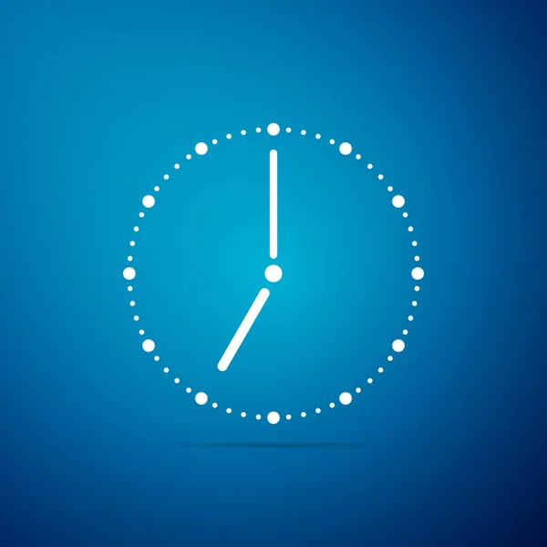Ikonę zegara na białym tle na niebieskim tle. Płaska konstrukcja. Ilustracja wektorowa — Wektor stockowy