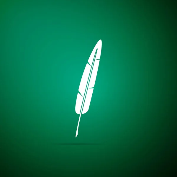 Feather pen icon isolated on green background. Flat design. Vector Illustration