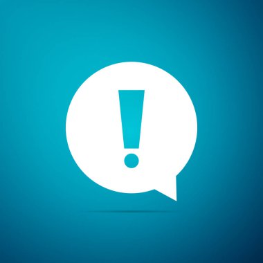 Ünlem işareti üzerinde mavi arka plan izole daire simgesi. Tehlike uyarı sembolü. Düz tasarım. Vektör çizim