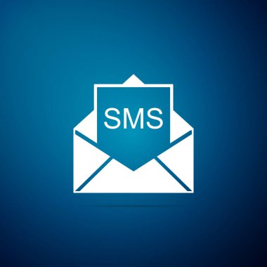 Zarf simgesi üzerinde mavi arka plan izole. Alınan iletiyi kavramı. Yeni, e-posta gelen ileti, sms. Posta teslim hizmeti. Düz tasarım. Vektör çizim