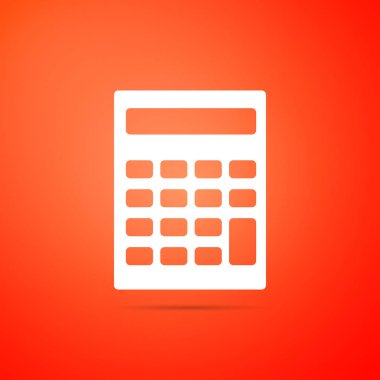Hesap makinesi simge turuncu zemin üzerine izole. Muhasebe sembolü. İşletme hesaplamalar matematik eğitimi ve finans. Düz tasarım. Vektör çizim