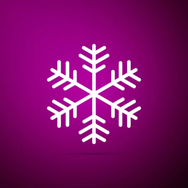 Ícone de floco de neve isolado no fundo roxo. Design plano. Ilustração vetorial — Vetor de Stock