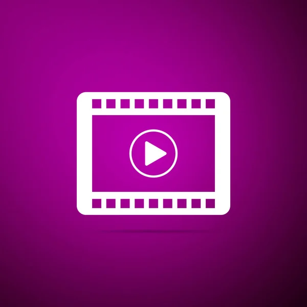 Jouer icône vidéo isolé sur fond violet. Design plat. Illustration vectorielle — Image vectorielle