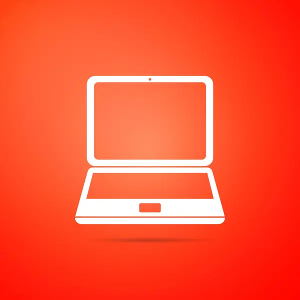 Ícone de laptop isolado no fundo laranja. notebook de computador com sinal de tela vazia. Design plano. Ilustração vetorial — Vetor de Stock