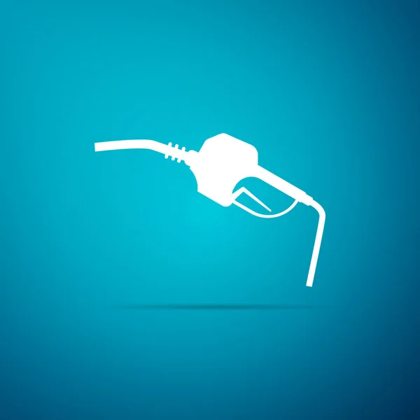 Bensin Pumpmunstycke logga isolerade på blå bakgrund. Bränsle pump bensinstation. Tanka service tecken. Bensinstation-ikonen. Platt design. Vektorillustration — Stock vektor