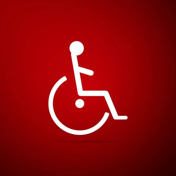 빨간색 배경에 고립 된 장애인된 핸디캡 아이콘입니다. 휠체어 핸디캡 기호입니다. 평면 디자인입니다. 벡터 일러스트 레이 션 — 스톡 벡터