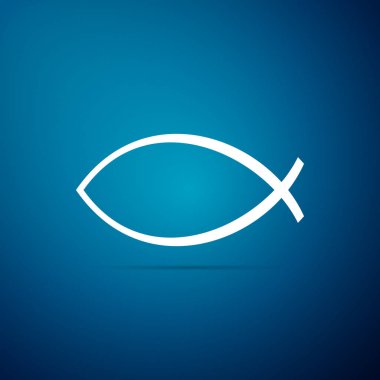 Hıristiyan balık sembol simge üzerinde mavi arka plan izole. İsa'nın balık sembolü. Düz tasarım. Vektör çizim