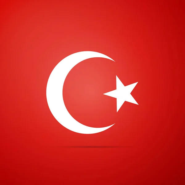 星と三日月 - 赤の背景に分離されたイスラム教アイコンのシンボル。宗教のシンボルです。フラットなデザイン。ベクトル図 — ストックベクタ