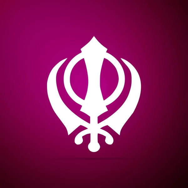 Sikhizm religii Khanda symbol ikona na białym tle na fioletowym tle. Khanda Sikh symbol. Płaska konstrukcja. Ilustracja wektorowa — Wektor stockowy