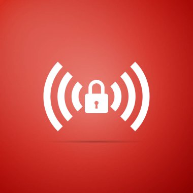 Ücretsiz Wi-fi işareti kırmızı zemin üzerine izole. Wi-fi sembolü. Kablosuz ağ simgesini. Wi-fi bölgesi. Düz tasarım. Vektör çizim