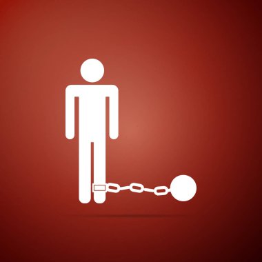 Zincir simgesi üzerinde kırmızı arka plan izole topa mahkumla. Düz tasarım. Vektör çizim