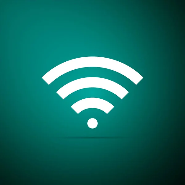 Wi-Fi 무선 인터넷 네트워크 기호 아이콘 녹색 배경에 고립. 평면 디자인입니다. 벡터 일러스트 레이 션 — 스톡 벡터