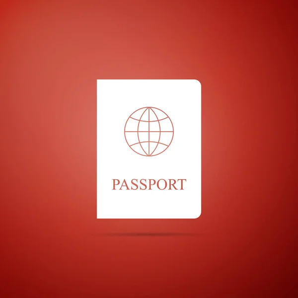 Icono de pasaporte aislado sobre fondo rojo. Diseño plano. Ilustración vectorial — Vector de stock