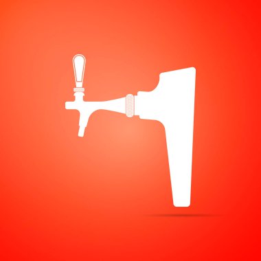 Bira musluk simgesi üzerinde kırmızı arka plan izole. Düz tasarım. Vektör çizim