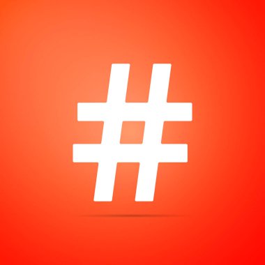 Hashtag simgesi turuncu zemin üzerine izole. Sosyal medya simge. Modern UI Web sitesi gezinme. Düz tasarım. Vektör çizim