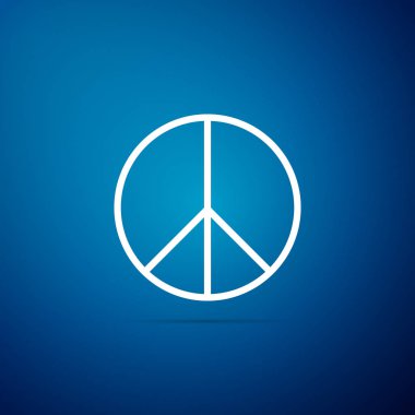 Üzerinde mavi arka plan izole barış işareti simgesi. Hippi barış sembolü. Düz tasarım. Vektör çizim