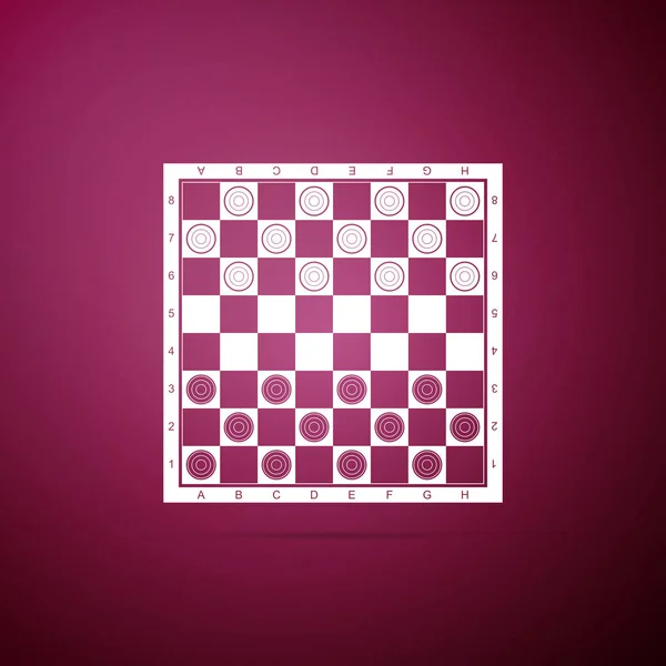 Gioco da tavolo di dama icona isolata su sfondo viola. Antico gioco da tavolo intellettuale. Scacchiera. Patatine bianche e nere. Design piatto. Illustrazione vettoriale — Vettoriale Stock