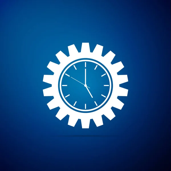 Icona dell'ingranaggio dell'orologio isolato su sfondo blu. Design piatto. Illustrazione vettoriale — Vettoriale Stock