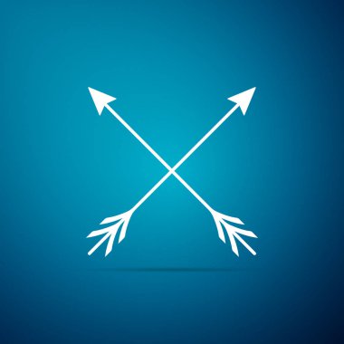 Çapraz ok simgesi üzerinde mavi arka plan izole. Düz tasarım. Vektör çizim