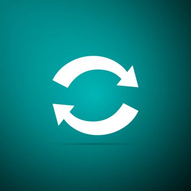 Simge yeşil arka plan üzerinde izole yenileyin. Yeniden yükle simgesi. Döndürme oklarını bir daire içinde oturum açın. Düz tasarım. Vektör çizim
