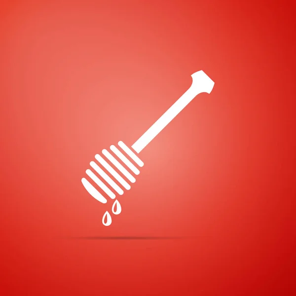 Honiglöffelstange mit tropfendem Honigsymbol isoliert auf rotem Hintergrund. Honiglöffel. flache Bauweise. Vektorillustration — Stockvektor