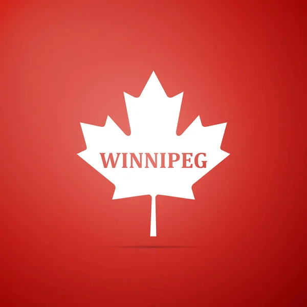 Canadese esdoornblad met stad naam Winnipeg icoon geïsoleerd op rode achtergrond. Platte ontwerp. Vectorillustratie — Stockvector