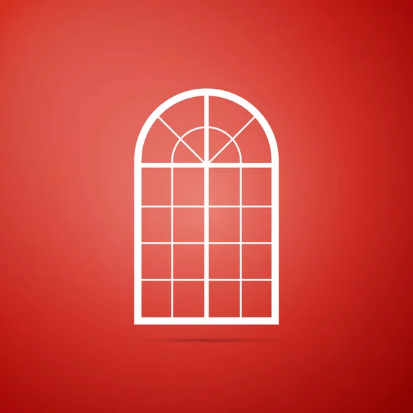 Icono de ventana arqueada aislado sobre fondo rojo. Diseño plano. Ilustración vectorial — Archivo Imágenes Vectoriales