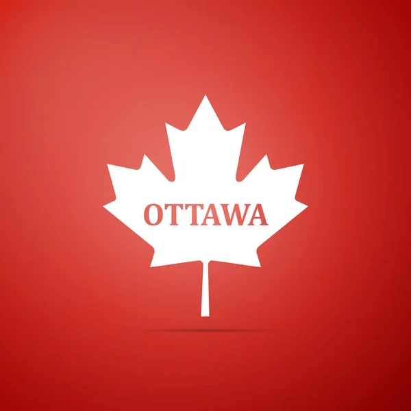 Hoja de arce canadiense con el nombre de la ciudad icono de Ottawa aislado sobre fondo rojo. Diseño plano. Ilustración vectorial — Vector de stock