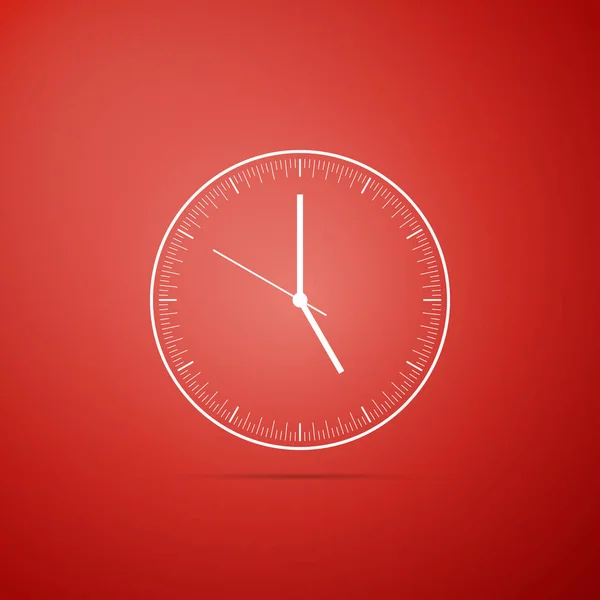 Das Icon der Uhr ist isoliert auf rotem Hintergrund. Zeitzeichen. flache Bauweise. Vektorillustration — Stockvektor
