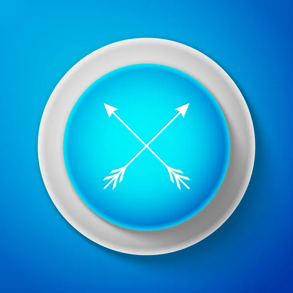 Blanco Icono de flechas cruzadas aisladas sobre fondo azul. Botón azul círculo con línea blanca. Ilustración vectorial — Vector de stock