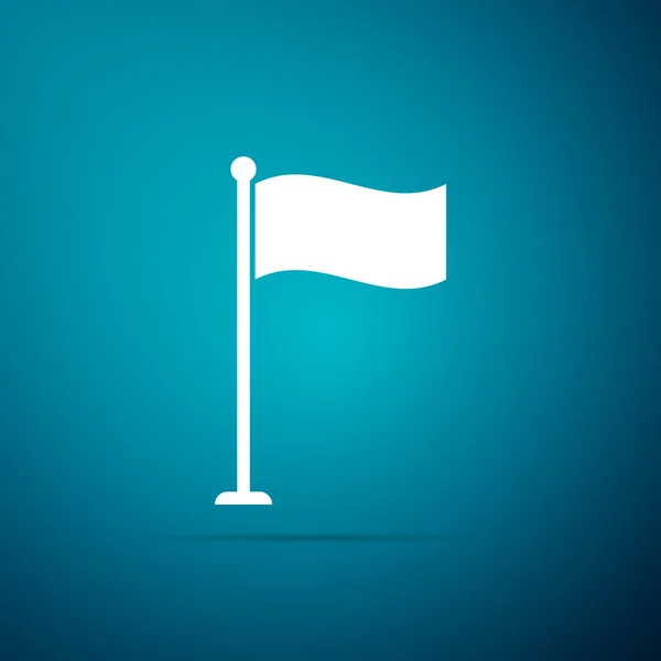Ícone de bandeira isolado no fundo azul. Símbolo do marcador de localização. Design plano. Ilustração vetorial —  Vetores de Stock