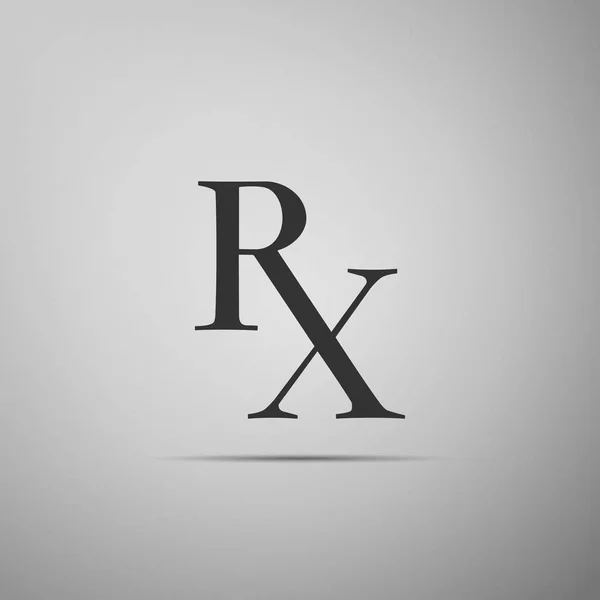 Símbolo de medicina Ícone de prescrição Rx isolado em fundo cinza. Design plano. Ilustração vetorial —  Vetores de Stock