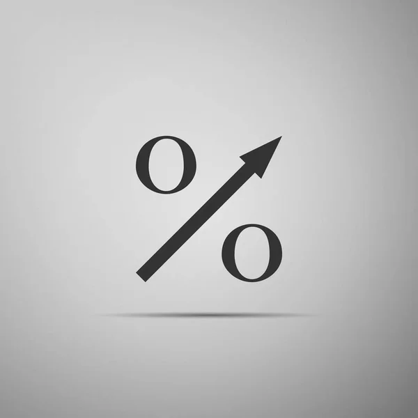 Porcentaje de flecha hacia arriba icono aislado sobre fondo gris. Signo porcentual creciente. Diseño plano. Ilustración vectorial — Vector de stock