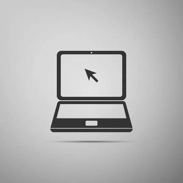 Laptop met cursor pictogram geïsoleerd op een grijze achtergrond. Platte ontwerp. Vectorillustratie — Stockvector