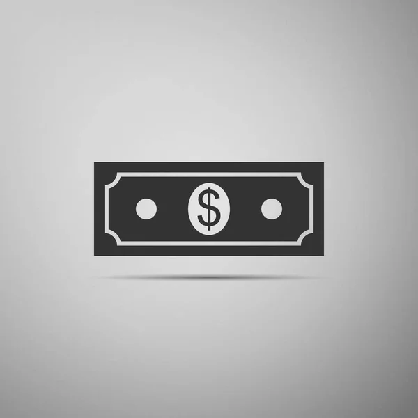 Papperspengar amerikansk dollar kontant ikon isolerad på grå bakgrund. Sedel dollartecken. Platt design. Vektorillustration — Stock vektor