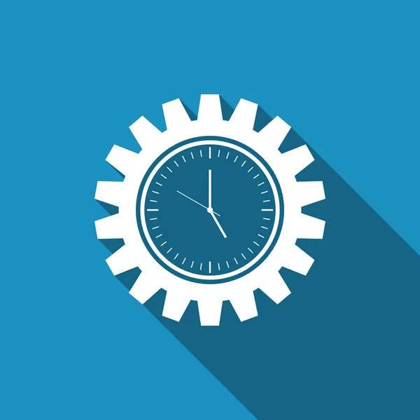 Ícone de engrenagem do relógio isolado com sombra longa. Símbolo de gestão de tempo. Design plano. Ilustração vetorial —  Vetores de Stock