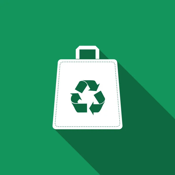 Taška nákupní s ikonu symbolu recyklace izolované s dlouhý stín. Plochý design. Vektorové ilustrace — Stockový vektor