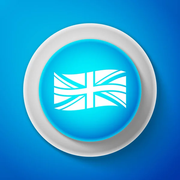 Nagy-Britannia fehér zászló ikon elszigetelt kék háttér. Brit zászló jel. Hivatalos Egyesült Királyság jelző jel. Brit szimbólum. Kör kék gomb fehér vonal. Vektoros illusztráció — Stock Vector