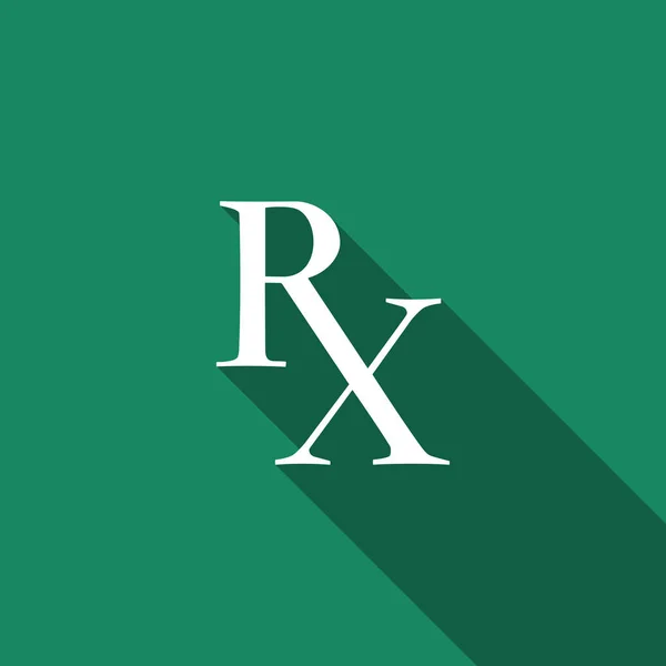 Gyógyszer szimbólum Rx prescription ikon elszigetelt és hosszú árnyéka. Lapos kivitel. Vektoros illusztráció — Stock Vector