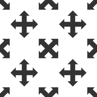 Dört yönden simgesi Dikişsiz desen beyaz arka plan üzerinde oklar. Düz tasarım. Vektör çizim