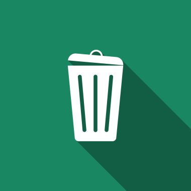 Çöp tenekesi simgesine uzun gölge izole. Çöp kutusu işareti. Düz tasarım. Vektör çizim