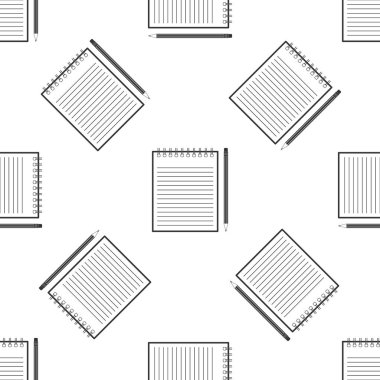 Boş defter ve kalem silgi simgesi Dikişsiz desen beyaz arka plan ile. Düz tasarım. Vektör çizim