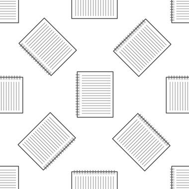 Not defteri simgesi Dikişsiz desen beyaz arka plan üzerinde. Spiral Not defteri simgesi. Öğrenci yarıyıl Not defteri. Yazı defteri. Günlük iş için. Defter kapak tasarımı. Ofis Kırtasiye öğeleri. Vektör çizim