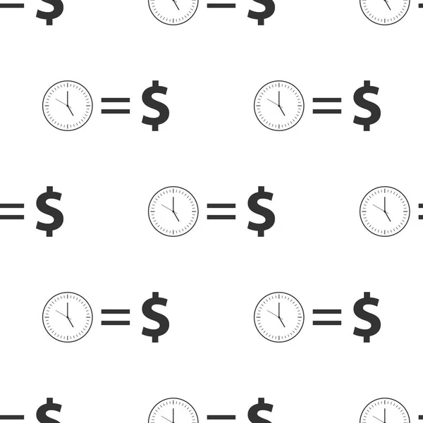 Tid är pengar tecken ikonen sömlösa mönster på vit bakgrund. Pengar är tid. Effektiv tidsplanering. Konvertera tid till pengar. Platt design. Vektorillustration — Stock vektor