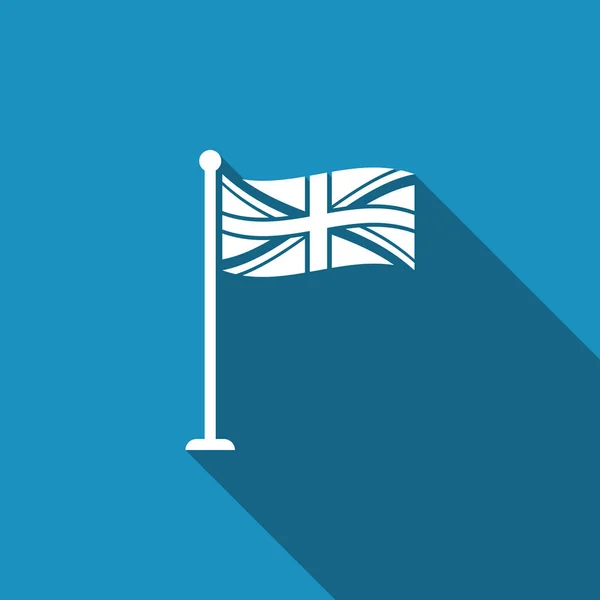Nagy-Britannia zászlaja a zászlórúd ikon elszigetelt és hosszú árnyéka. Brit zászló jel. Hivatalos Egyesült Királyság jelző jel. Brit szimbólum. Lapos kivitel. Vektoros illusztráció — Stock Vector