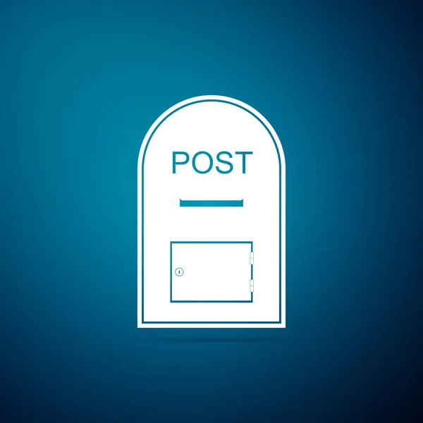 Mail box ikon. Postbox ikonen isolerad på blå bakgrund. Platt design. Vektorillustration — Stock vektor