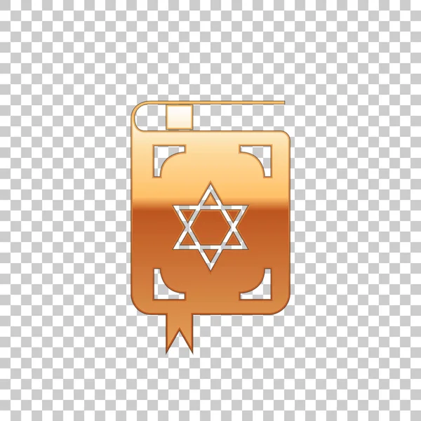 黄金のユダヤ教の律法は、透明な背景に孤立したオブジェクトを備えた。モーセのモーセ五書の本。聖書の表紙にはダビデの星の画像です。フラットなデザイン。ベクトル図 — ストックベクタ