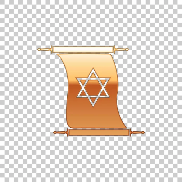 Golden Torah rouleau objet isolé sur fond transparent. Torah juive sous une forme élargie. Livre de la Torah signe. Symbole étoile de David. Un simple vieux parchemin. Design plat. Illustration vectorielle — Image vectorielle