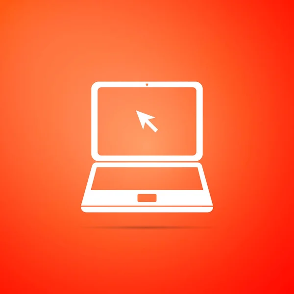 Laptop com ícone de cursor isolado no fundo laranja. Design plano. Ilustração vetorial — Vetor de Stock