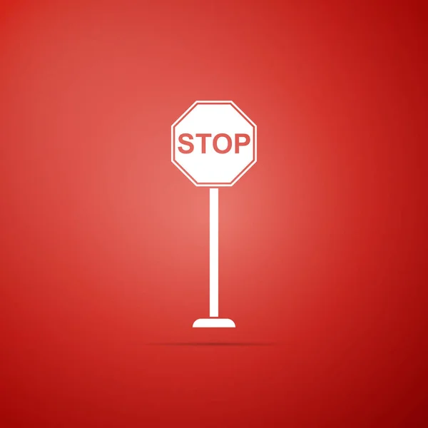 Stoppskylt ikonen isolerad på röd bakgrund. Reglerande varning stop trafikmärke. Platt design. Vektorillustration — Stock vektor